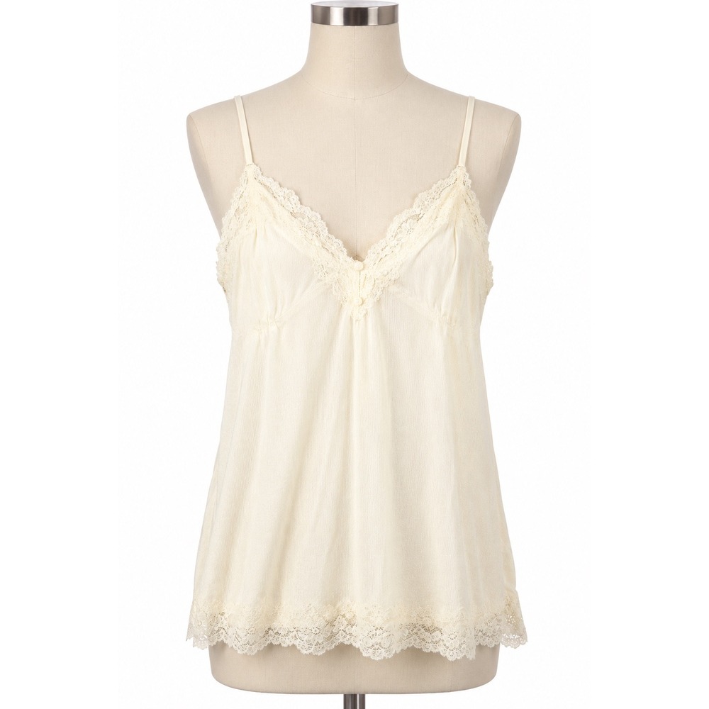 Arden B Top Womens Large Cream Silky Lace Y2K Cami‎ Casual Festival Fairycore